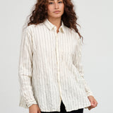 Pas de Calais Crinkle Cotton Striped Blouse in Ivory