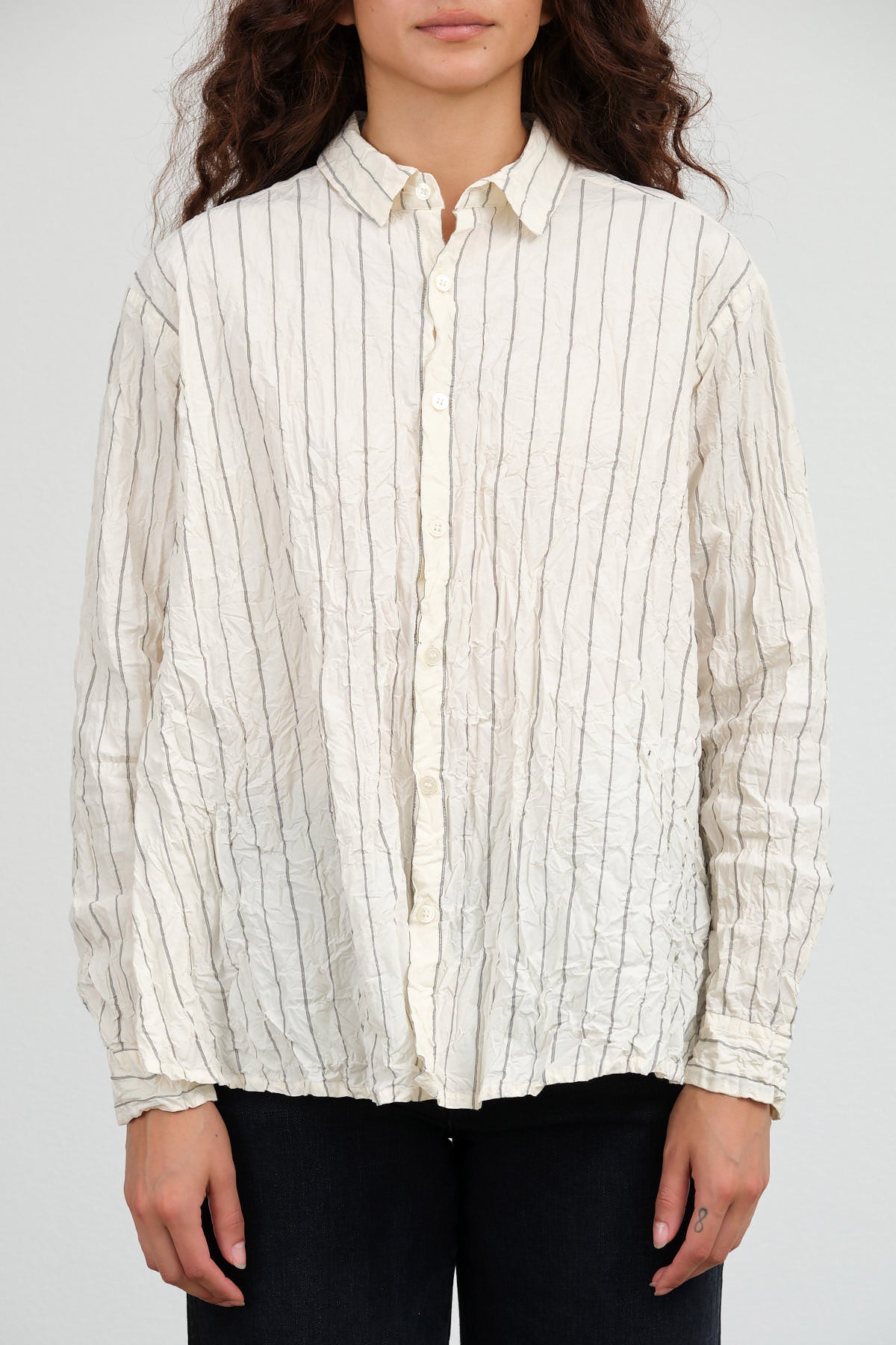 Crinkle Cotton Striped Blouse by Pas de Calais in Ivory