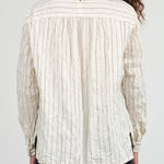 Crinkle Cotton Striped Button Up Collared Blouse in Ivory White by Pas de Calais Designer Brand