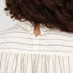 Ivory White Crinkle Cotton Striped Button Up Collared Blouse by Pas de Calais Designer Brand