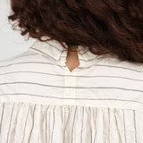 Ivory White Crinkle Cotton Striped Button Up Collared Blouse by Pas de Calais Designer Brand