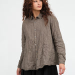 Pas de Calais Crinkle Cotton Striped Blouse in Khaki