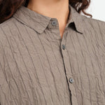 Khaki Crinkle Cotton Striped Blouse by Pas de Calais