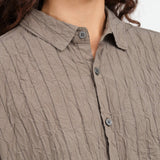 Khaki Crinkle Cotton Striped Blouse by Pas de Calais