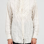 Crinkle Cotton Striped Tie Neck Blouse in Ivory by Pas de Calais