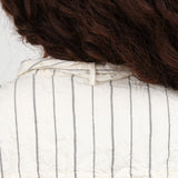 Pas de Calais Designer Brand Ivory White Crinkle Cotton Striped Scarf Tie Neck Button Up Blouse