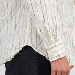 Crinkle Cotton Striped Scarf Tie Neck Button Up Blouse in Ivory White by Pas de Calais Designer Brand