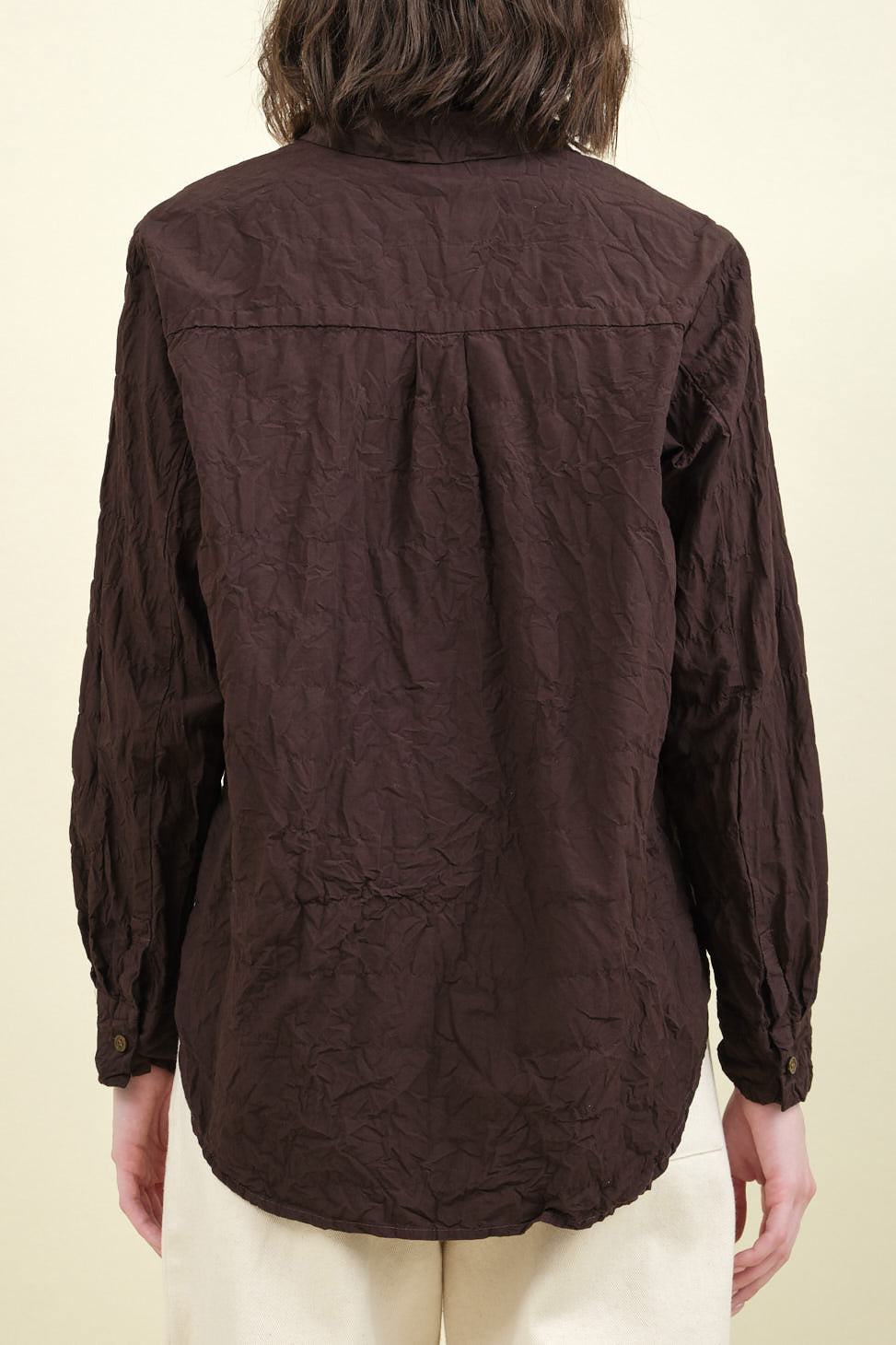 Back of Crinkle Finish Fitted Shirt in Brown
