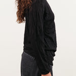 Pas de Calais Apparel Womens Blouses Crinkle-Finish Wool Gauze Jersey Crewneck Pullover in Black