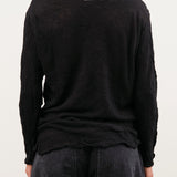 Pas de Calais Apparel Womens Blouses Crinkle-Finish Wool Gauze Jersey Crewneck Pullover in Black