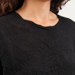Pas de Calais Apparel Womens Blouses Crinkle-Finish Wool Gauze Jersey Crewneck Pullover in Black