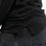 Pas de Calais Apparel Womens Blouses Crinkle-Finish Wool Gauze Jersey Crewneck Pullover in Black