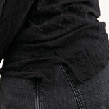 Pas de Calais Apparel Womens Blouses Crinkle-Finish Wool Gauze Jersey Crewneck Pullover in Black