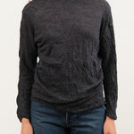 Pas de Calais Apparel Womens Blouses Crinkle-Finish Wool Gauze Jersey Crewneck Pullover in Charcoal
