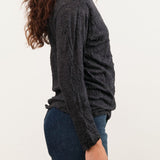 Pas de Calais Apparel Womens Blouses Crinkle-Finish Wool Gauze Jersey Crewneck Pullover in Charcoal