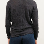 Pas de Calais Apparel Womens Blouses Crinkle-Finish Wool Gauze Jersey Crewneck Pullover in Charcoal