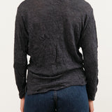 Pas de Calais Apparel Womens Blouses Crinkle-Finish Wool Gauze Jersey Crewneck Pullover in Charcoal