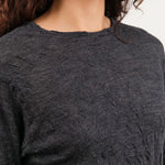 Pas de Calais Apparel Womens Blouses Crinkle-Finish Wool Gauze Jersey Crewneck Pullover in Charcoal