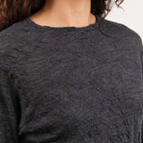 Pas de Calais Apparel Womens Blouses Crinkle-Finish Wool Gauze Jersey Crewneck Pullover in Charcoal
