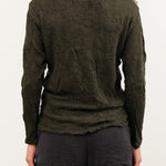 Pas de Calais Apparel Womens Blouses Crinkle-Finish Wool Gauze Jersey Crewneck Pullover in Khaki