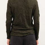 Pas de Calais Apparel Womens Blouses Crinkle-Finish Wool Gauze Jersey Crewneck Pullover in Khaki