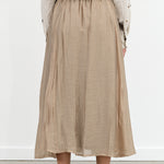 Crinkle Long Midi Skirt in Beige Green Cotton by Pas de Calais Designer Brand