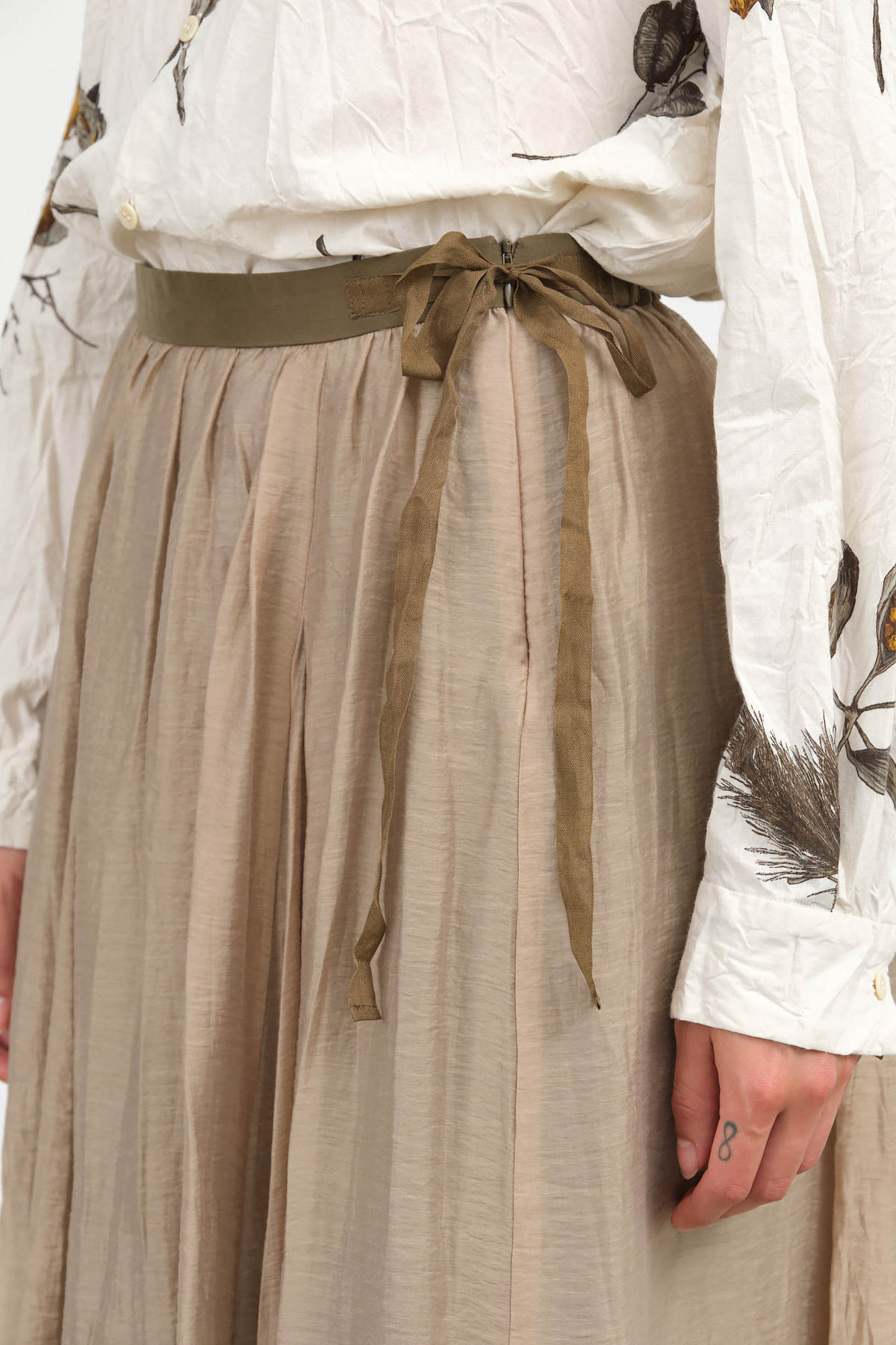 Beige Crinkle Long Skirt by Pas de Calais 