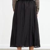 Crinkle Long Midi Skirt in Black Cotton by Pas de Calais Designer Brand