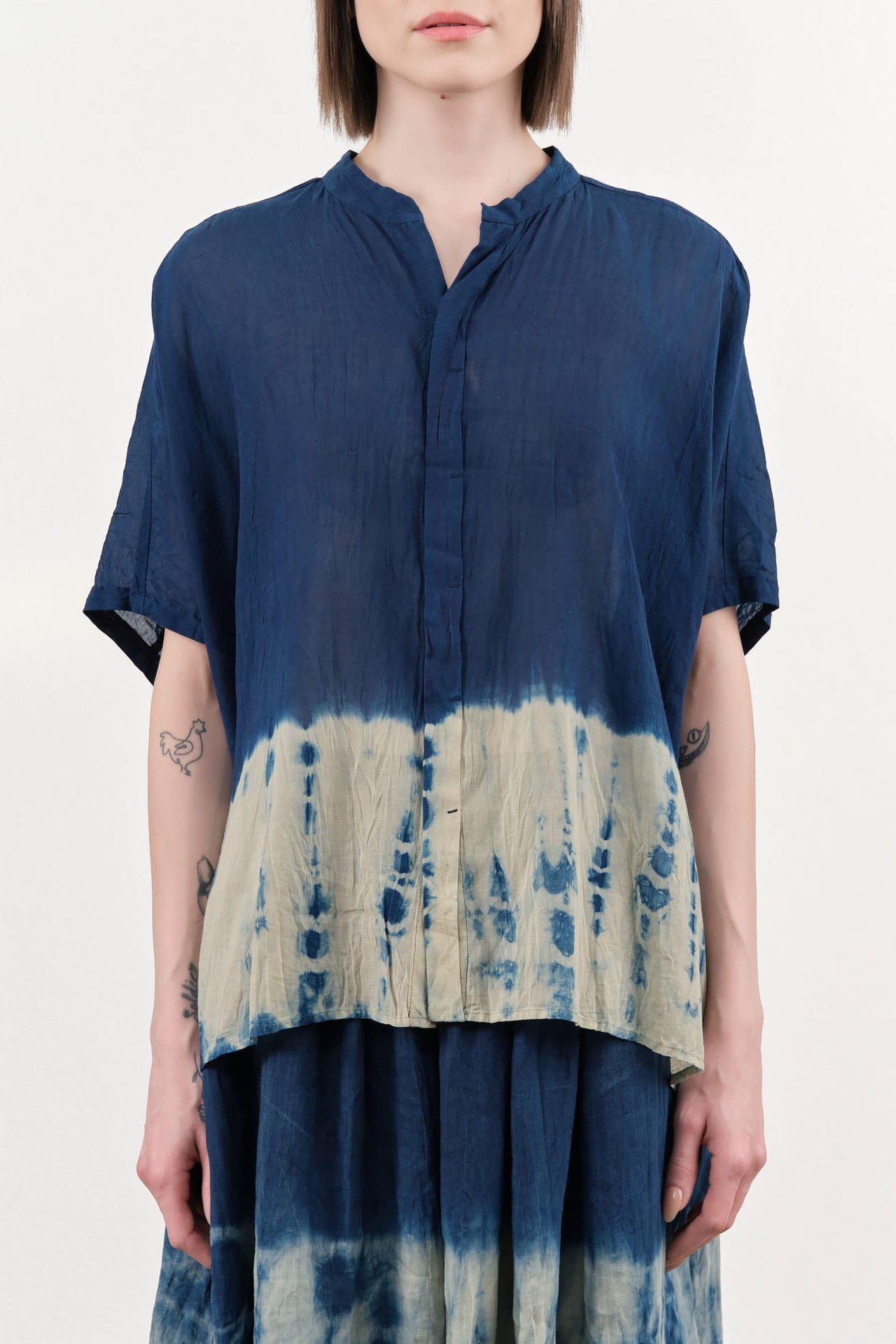 Pas de Calais Apparel Womens Blouses Cupro Cotton Linen Willow Dye Blouse