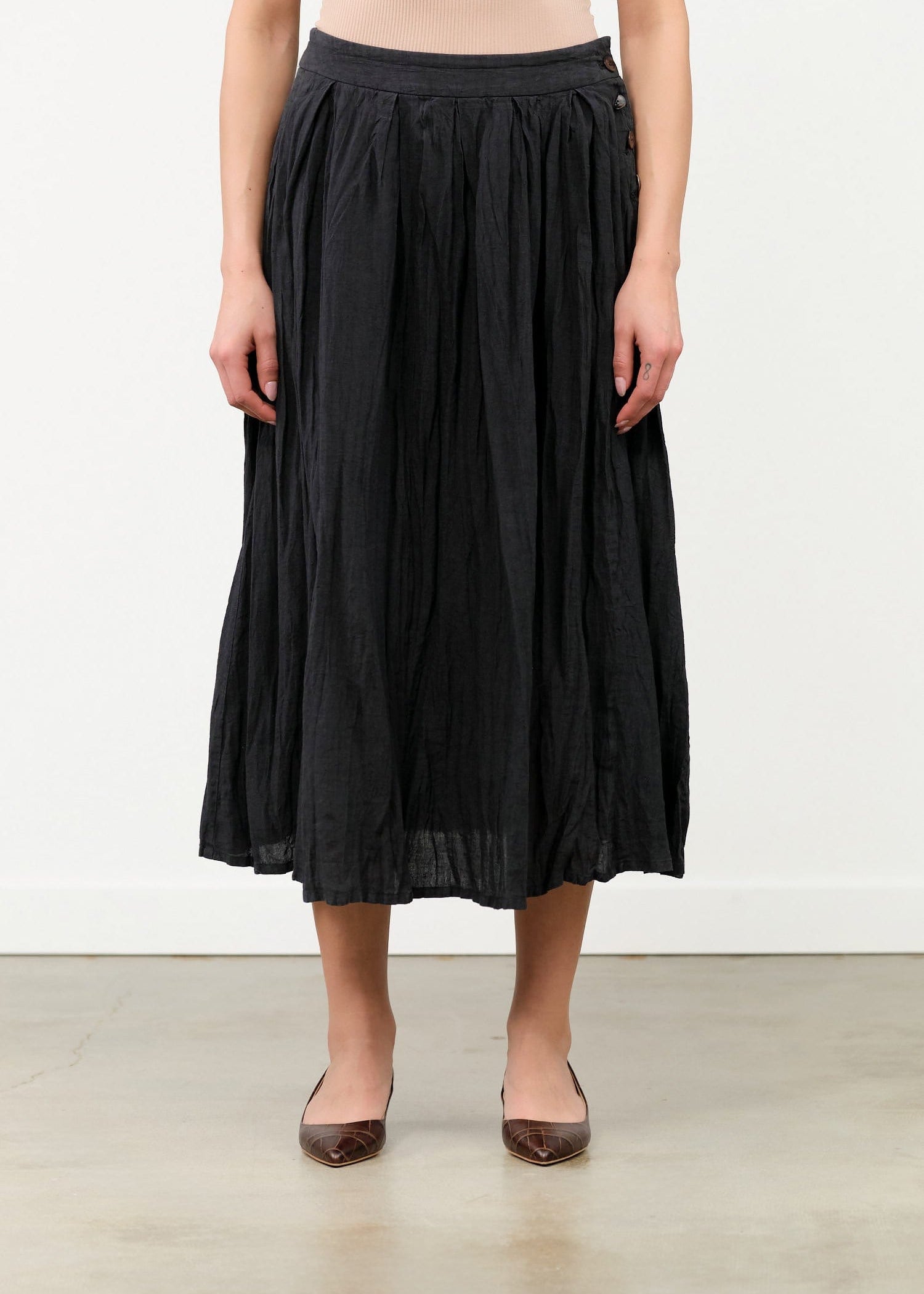 Pas de Calais Apparel Womens Skirts French Linen Box Pleat Skirt