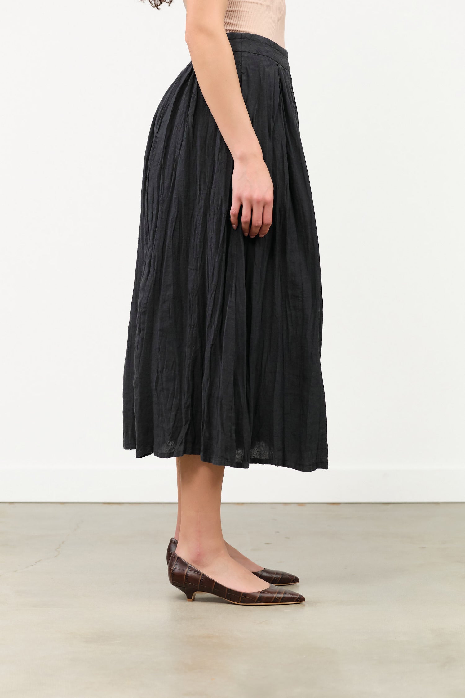 Pas de Calais Apparel Womens Skirts French Linen Box Pleat Skirt