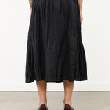 Midi French Linen Box Pleat Skirt in Black by Pas de Calais Designer Brand 