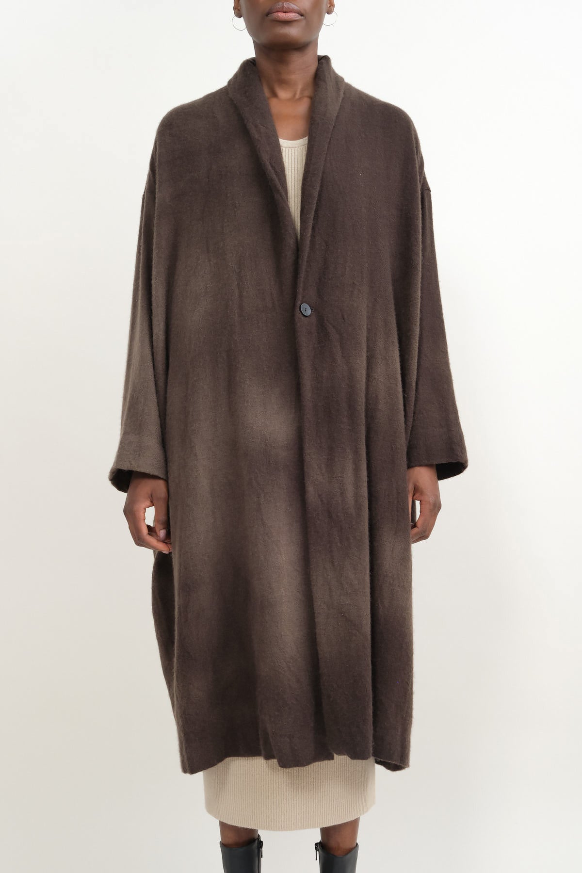 Front of Hand Dye Cashemere Duster Coat