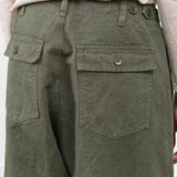 Pas de Calais Designer Brand Khaki Green High Thread Count Cotton Linen Baker Pant Trouser with Pockets