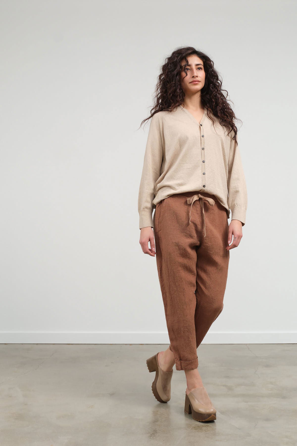 Styled view of Houndstooth Cuffed Pants in Brick