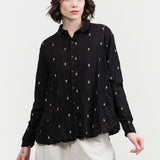 Pas de Calais Indian Cotton Cut Dobby Blouse in Black