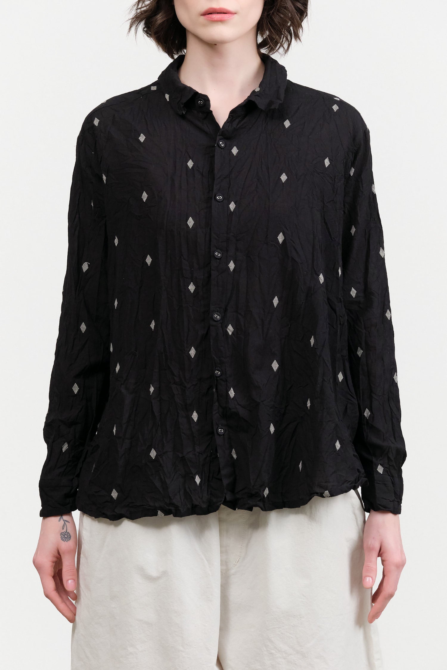 Indian Cotton Cut Dobby Blouse by Pas de Calais in Black