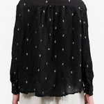 Black Pattern Button Up Indian Cotton Cut Dobby Blouse by Pas de Calais Designer Brand 