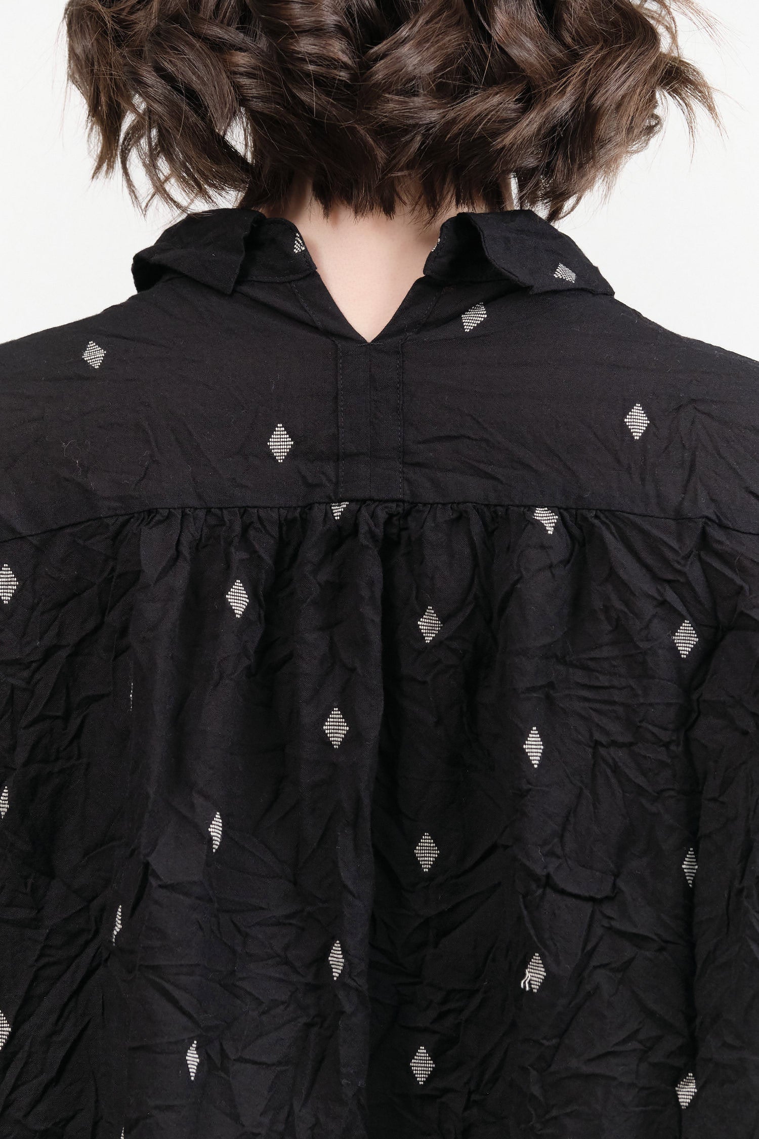 Pas de Calais Designer Brand Black Pattern Button Up Indian Cotton Cut Dobby Blouse