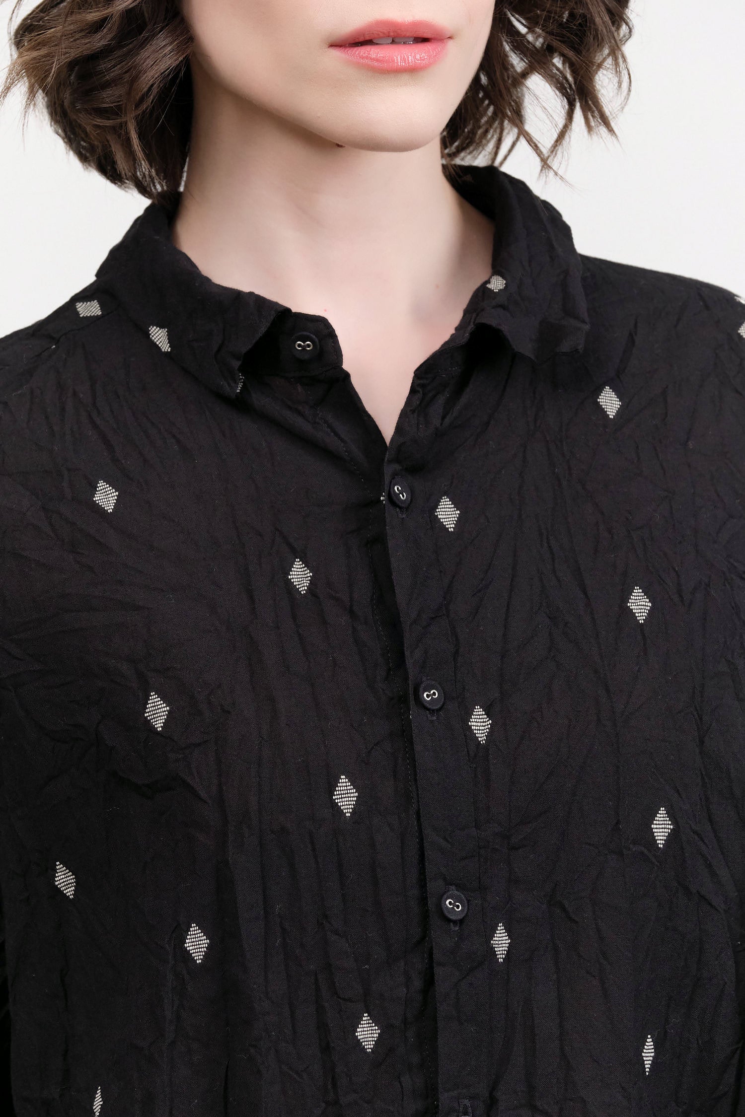 Black Indian Cotton Cut Dobby Blouse by Pas de Calais