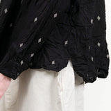 Button Up Indian Cotton Cut Dobby Blouse in Black Pattern by Pas de Calais Designer Brand 