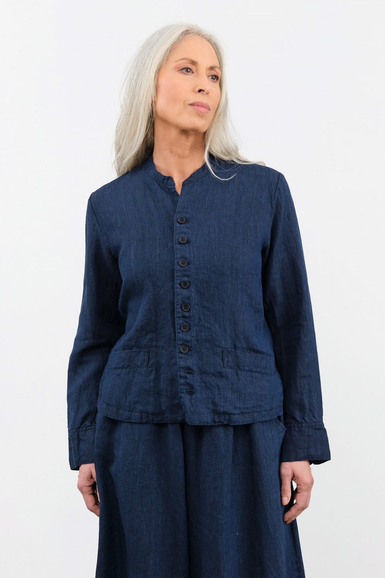 Pas de Calais Apparel Womens Jackets Linen Indigo Chambray Jacket