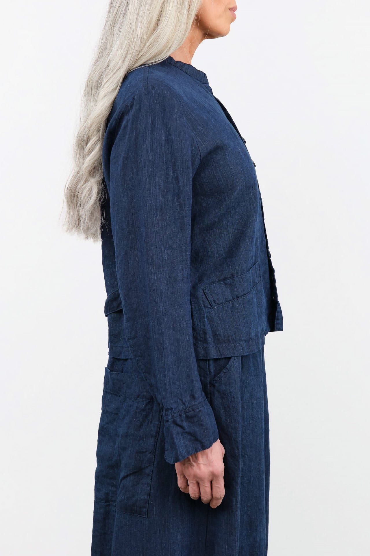 Pas de Calais Apparel Womens Jackets Linen Indigo Chambray Jacket