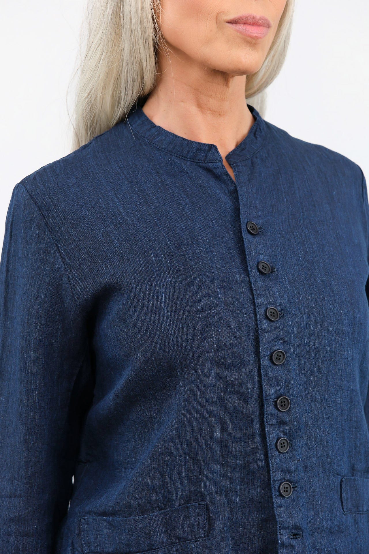 Pas de Calais Apparel Womens Jackets Linen Indigo Chambray Jacket