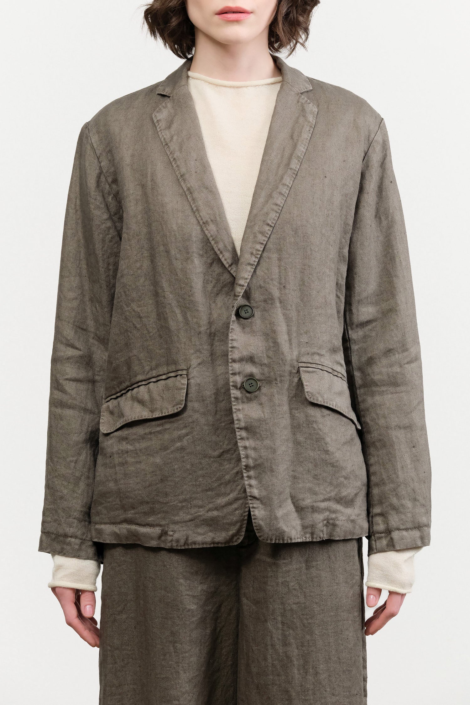 Linen Twill Tailored Jacket by Pas De Calais in Khaki