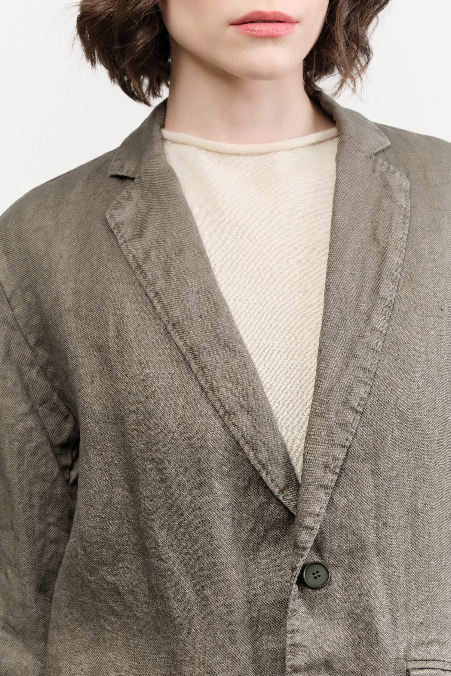 Khaki Linen Twill Tailored Jacket by Pas de Calais