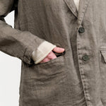 Linen Twill Tailored Button Up Jacket in Khaki Green by Pas de Calais Designer Brand