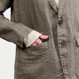 Linen Twill Tailored Button Up Jacket in Khaki Green by Pas de Calais Designer Brand