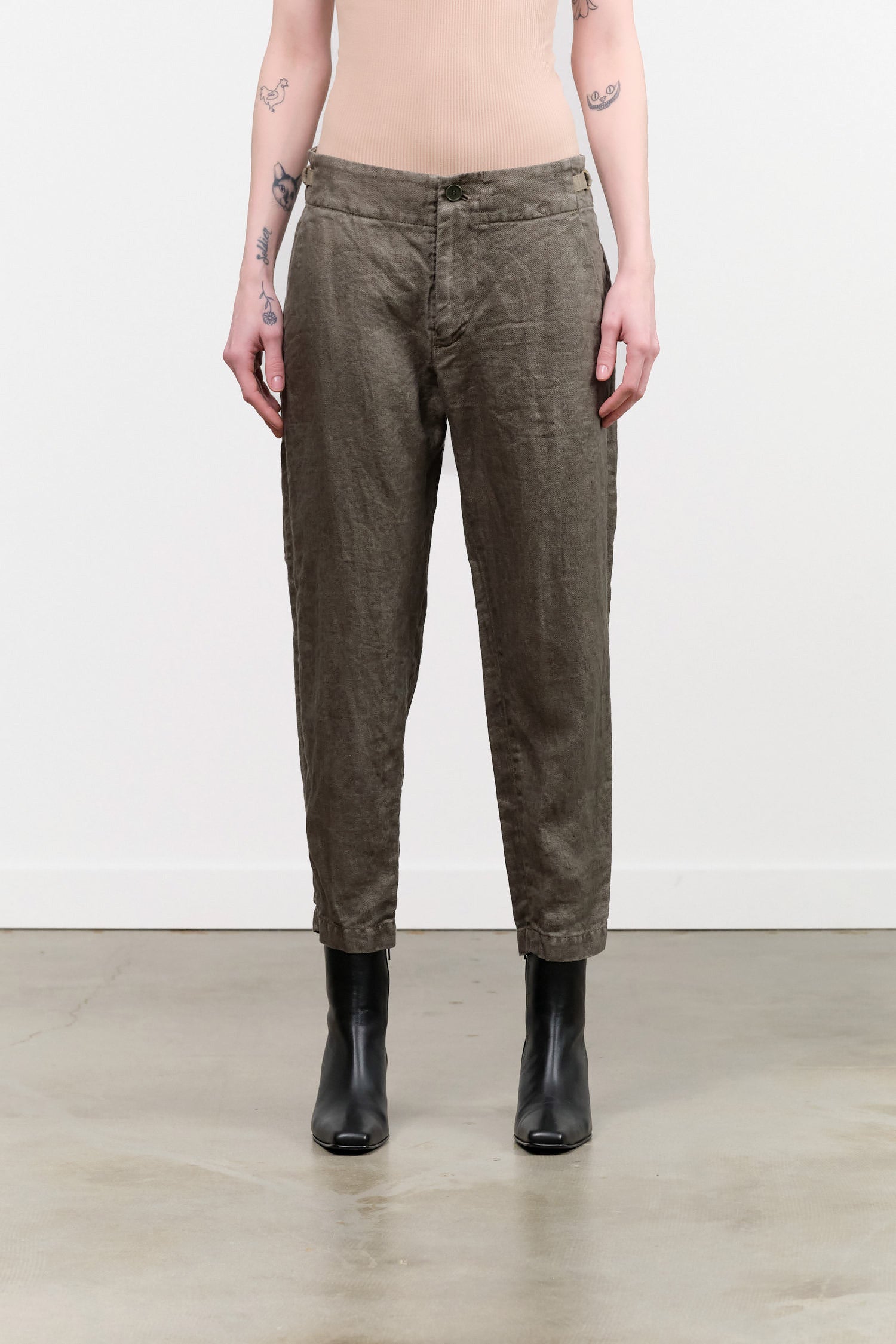 Linen Twill Tapered Pants by Pas de Calais in Khaki