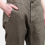 Khaki Linen Twill Tapered Pants by Pas de Calais